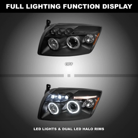 Dodge Caliber (06-12) фары передние линзовые черные, со светящимися ободками, комплект 2 шт.