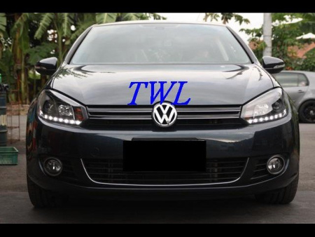 Volkswagen Golf 6 фары передние линзовые черные, со светодиодной подсветкой, под корректор, комплект 2 шт.
