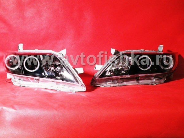 Toyota Camry V40 (2006-2009) фары передние линзовые черные, со светящимися ободками, комплект 2 шт.