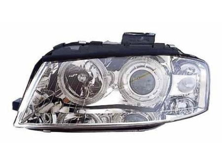 Audi A3 (03-08) передние хромированные фары ксеноновые, со светящимися ободками, под электрокорректор, комплект 2 шт.