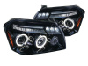 Dodge Magnum (05-08) фары передние линзовые черные, со светящимися ободками и светодиодной подсветкой, комплект 2 шт.
