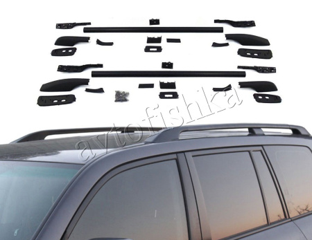 Toyota Land Cruiser 200 (07-/12-/15-) рейлинги продольные  (багажник) алюминиевые черные на крышу, дизайн оригинал