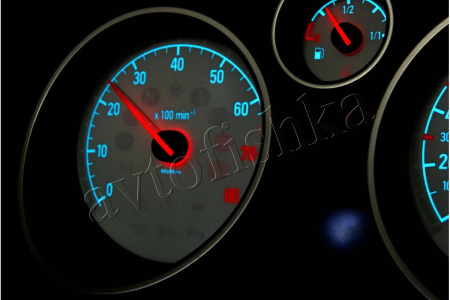 Opel Astra H светодиодные шкалы (циферблаты) на панель приборов - дизайн 1