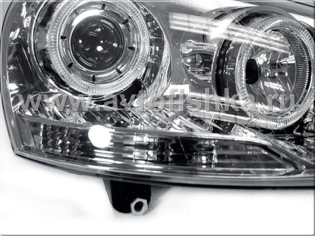 Volkswagen Golf 5 (03-) фары передние линзовые хромированные, со светящимися ободками, под корректор, комплект 2 шт.