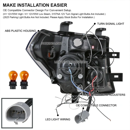 Nissan Pathfinder III, Navara (05-10) фары передние линзовые черные, со светящимися ободками, комплект 2 шт.