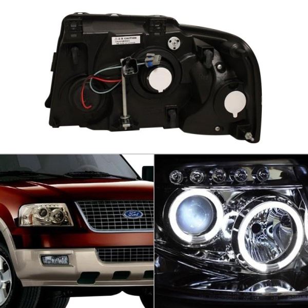 Ford Expedition (03-06) фары передние линзовые хромированные со светящимися ободками, со светодиодной подсветкой, комплект 2 шт.