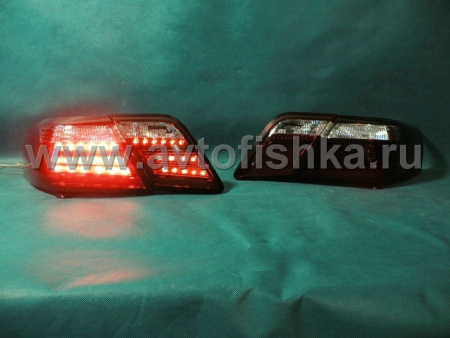 Toyota Camry V40 (06-11) фонари задние светодиодные темные красно-хромированные, дизайн Lexus, комплект лев.+прав.