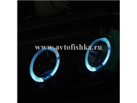 Mercedes SLK R170 (98-04) фары передние линзовые черные, со светящимися ободками, комплект 2 шт.