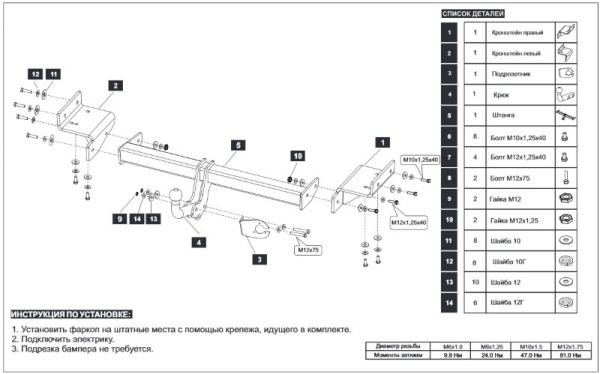 Hyundai ix35 (10–/14–) Фаркоп (тягово-сцепное устройство) (50/1500кг)