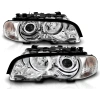 BMW 3 E46 (98-01) купе фары передние линзовые хромированные, со светящимися ободками, с поворотниками, с мотором электрокорректора, комплект лев.+прав.