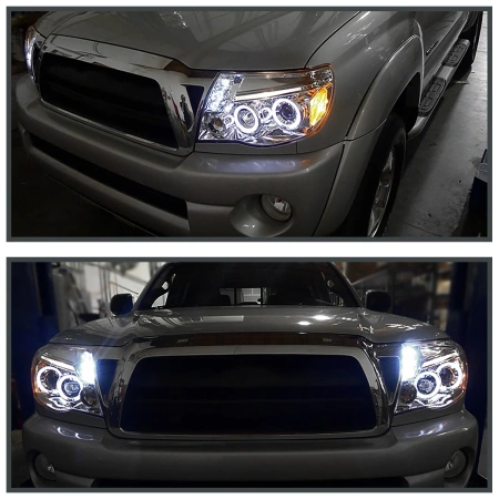 Toyota Tacoma (05-12) фары передние линзовые хромированные, с ангельскими глазками