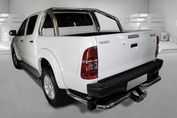 Toyota Hilux (12–) Защита заднего бампера одинарная, угловая (76 мм, полир. нерж.),