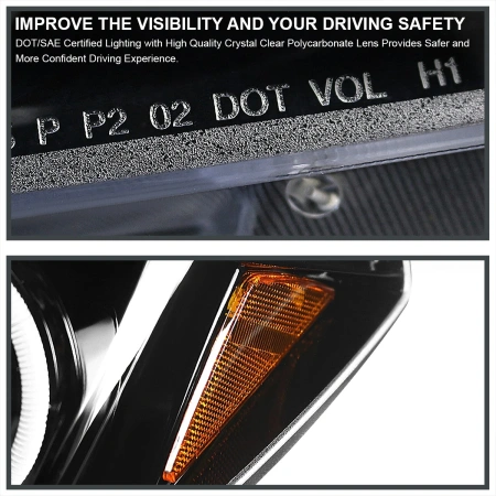 Nissan Pathfinder III, Navara (05-10) фары передние линзовые черные, со светящимися ободками, комплект 2 шт.