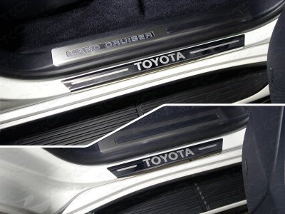 Toyota Land Cruiser (15–) Накладки на пороги с гибом (лист зеркальный надпись Toyota) 4 шт.