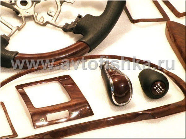 Toyota Land Cruiser Prado 120 (02-) ручки на рычаги переключения передач АКПП, темное дерево - черная кожа, с хромом, комплект 2 шт.