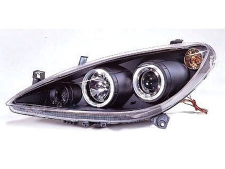 Peugeot 307 (01-05) фары передние линзовые с противотуманным светом со светящимися ободками, с регулирующим мотором, черные