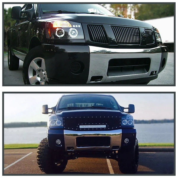 Nissan Titan (04-15), Armada (04-07) фары передние линзовые, со светящимися ободками и светодиодной подсветкой, комплект 2 шт.
