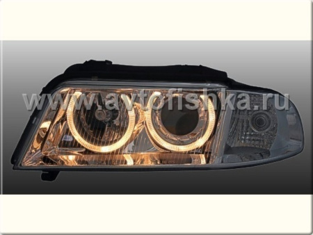 Audi A4 (99-00) фары передние линзовые хромированные, со светящимися ободками, под ксенон и корректор, комплект 2 шт.