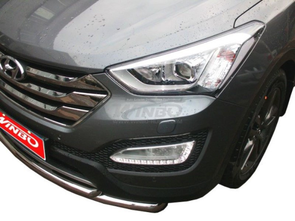 Hyundai Santa Fe (2012-) защита переднего бампера из нержавеющей стали, труба 32 и 51 мм