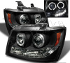 Chevrolet Tahoe (07-), Avalanche (07-) фары передние линзовые черные, со светящимися ободками и светодиодной подсветкой
