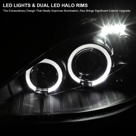 Ford Focus 1 (2000-2004) передние фары линзованные черные, с ангельскими глазками