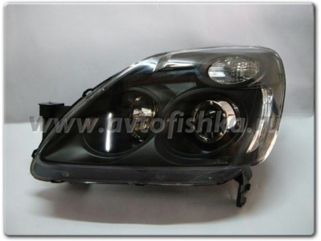 Honda CR-V II (01-04) фары передние линзовые черные, с белыми рефлекторами, комплект 2 шт.