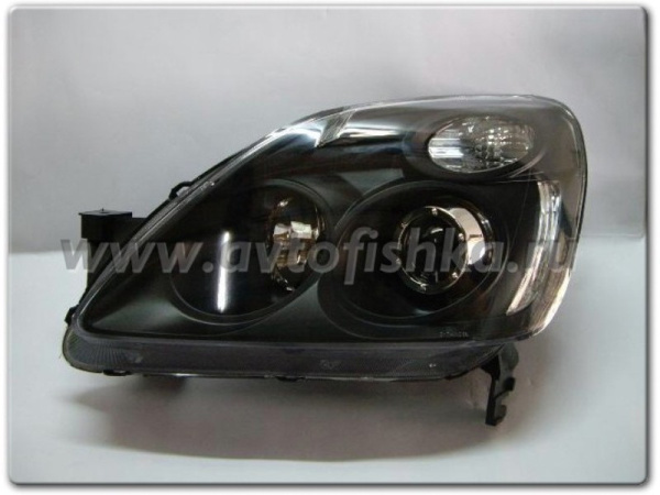 Honda CR-V II (01-04) фары передние линзовые черные, с белыми рефлекторами, комплект 2 шт.