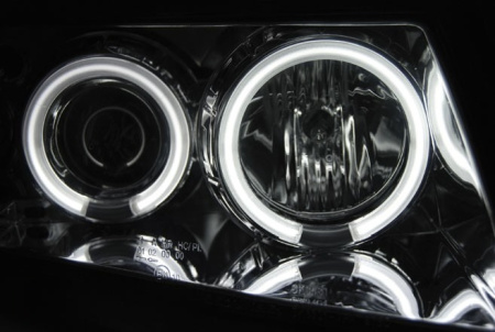 Volkswagen Passat B5 (97-00) фары передние линзовые хромированные, со светящимися ободками, комплект 2 шт.