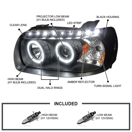 Ford Escape, Maverick (05-07) линзованные фары передние черные с ангельскими глазками 