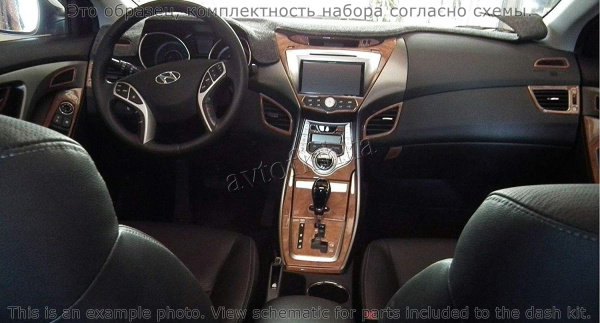 Декоративные накладки салона Hyundai Elantra Coн.в.e 2011-н.в. Полный набор, с навигацией.