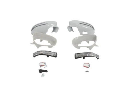 Mercedes W219, W221 (05-09) корпуса боковых зеркал белый перламутр или под покраску, с поворотниками СТРЕЛА и подсветкой Welcome, комплект 2 шт.