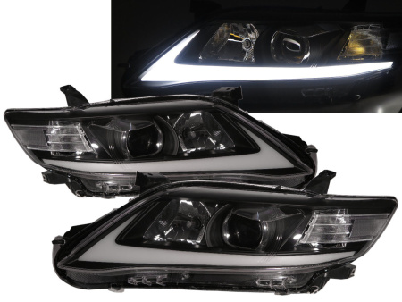 Toyota Camry V40 (09-11) фары передние линзовые черные, с дневными ходовыми огнями, в стиле LEXUS, комплект 2 шт.