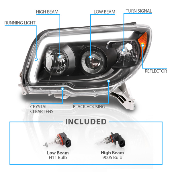 Toyota 4Runner (2006-2009) передние фары чёрные с LED подсветкой