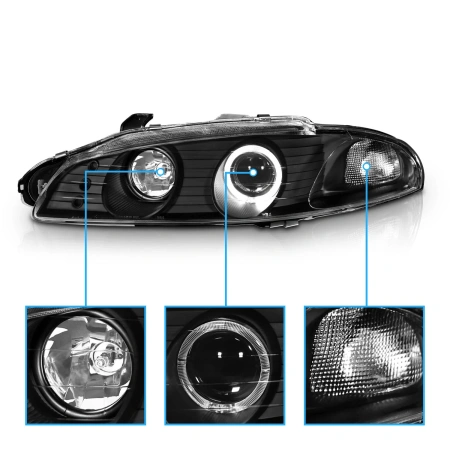 Mitsubishi Eclipse 1997-1999 фары передние линзовые черные, ангельские глазки