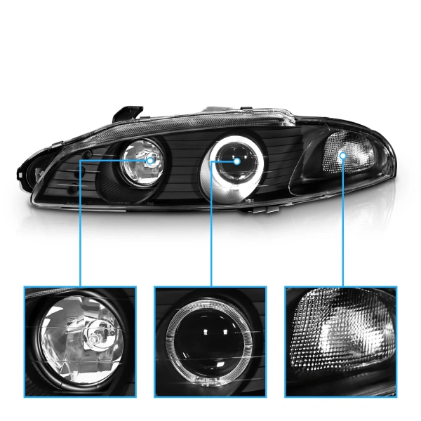 Mitsubishi Eclipse 1997-1999 фары передние линзовые черные, ангельские глазки