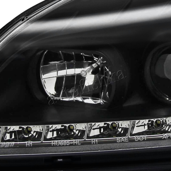 Honda Civic, Ferio EK (96-98) фары передние черные с белыми рефлекторами, линзовые с DRL