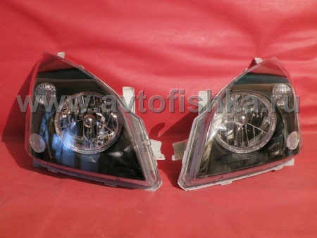 Toyota Land Cruiser Prado 120 (02-09) фары передние черные под корректор, со светящимися ободками, комплект 2 шт.