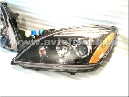 Mitsubishi Lancer 9 (03-07) передние фары линзовые черные, комплект 2 шт.