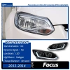 Ford Focus 3 (11-13) передние фары черные линзовые с DRL диодной подсветкой, 2 шт.