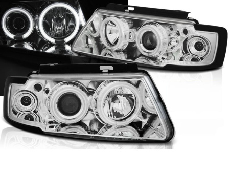 Volkswagen Passat B5 (97-00) фары передние линзовые хромированные, со светящимися ободками, комплект 2 шт.