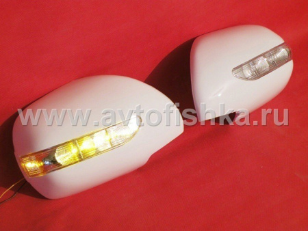 Toyota Land Cruiser Prado 120 (02-09) накладки на боковые зеркала белые или под покраску, со светодиодными поворотниками, комплект 2 шт.