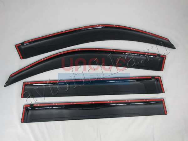 Toyota Land Cruiser 200 (08-) дефлекторы боковых окон темные широкие, ветровыми с хромированной полосой, комплект 4 шт.