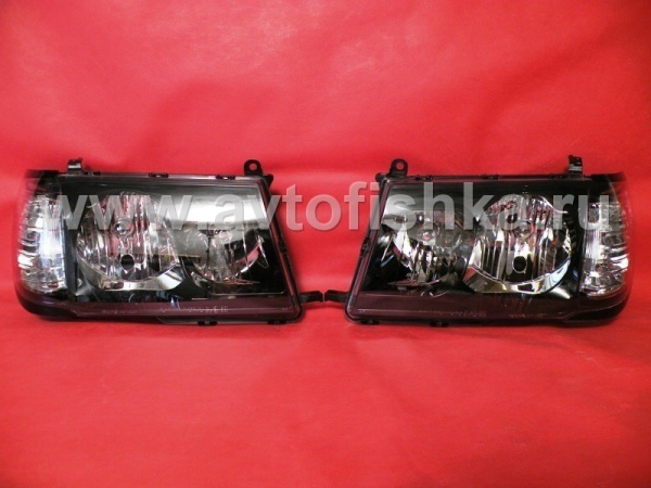 Toyota Land Cruiser 100 (98-05) фары передние черные глянцевые, с совмещенными поворотниками, комплект 2 шт.