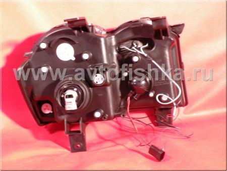 Jeep Grand Cherokee (04-07) фары передние линзовые черные, со светящимися ободками CCFL и светодиодами, комплект 2 шт.