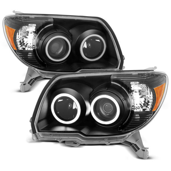 Toyota 4Runner (2006-2009) передние фары чёрные с ангельскими глазками