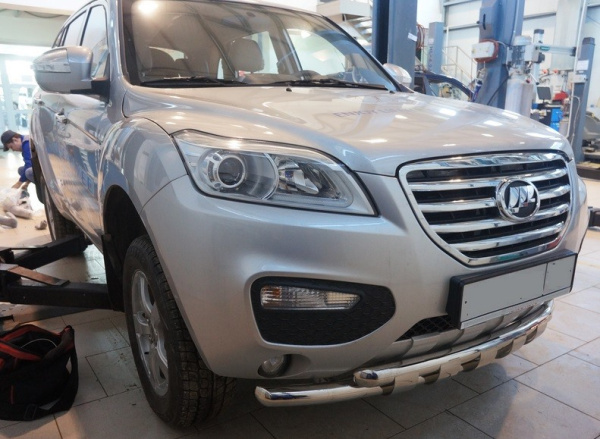 Lifan X60 (12–15) Защита переднего бампера двойная с перемычками d 60/60 мм, нерж.