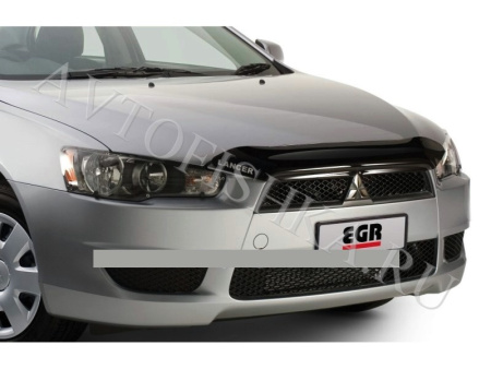 Дефлектор капота темный с надписью Mitsubishi Lancer 2007-2010