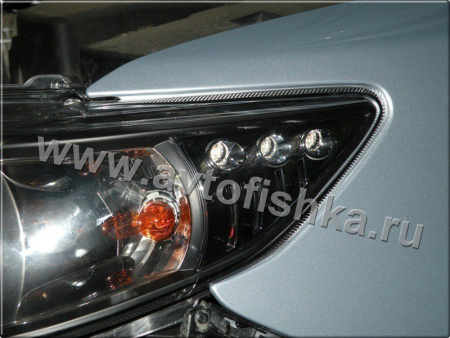 Toyota Corolla (2006-2010) фары передние линзовые черные со светящимися ободками с подсветкой DRL, комплект 2 шт.