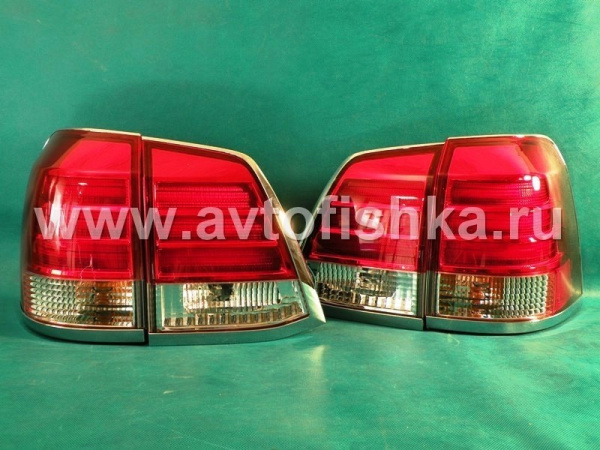 Toyota Land Cruiser 200 (2008-) фонари задние светодиодные красно-хромированные, дизайн Lexus LX570, комплект лев.+прав.