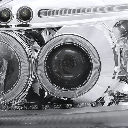 Honda Civic, Ferio EK (99-00) фары передние хромированные, со светящимися ободками с белыми рефлекторами, линзовые